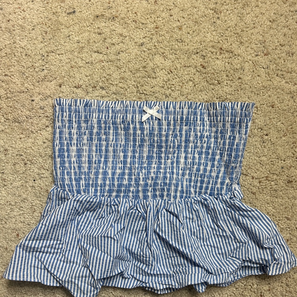 Forever 21 Blue and White Striped Strapless Top